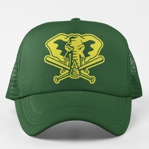 NEW Oakland Athletics Elephant Cross Bat Logo Foam Trucker Snapback Hat GREEN